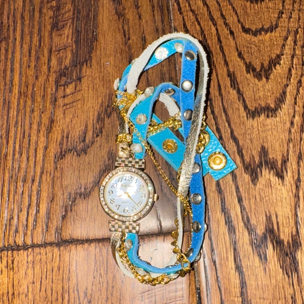 GENEVA QUARTZ Japan MOVT Blue and Gold Wrap Watch